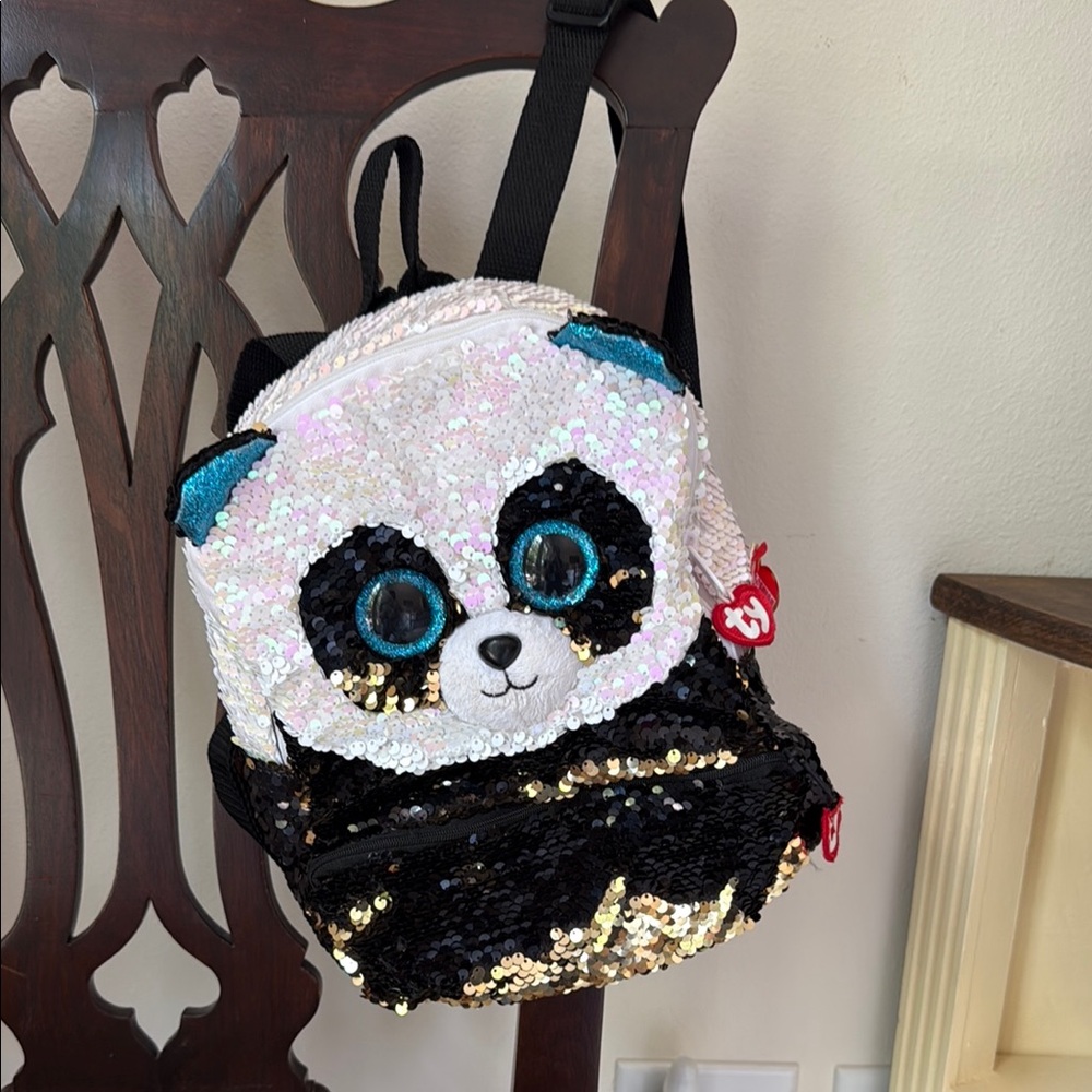 Ty Black and White Panda Sequin Bag